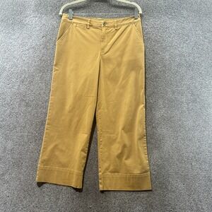 Garnet‎ Hill Chino Pants Women 6 Tan Mid Rise Wide Leg Ankle Pima Cotton